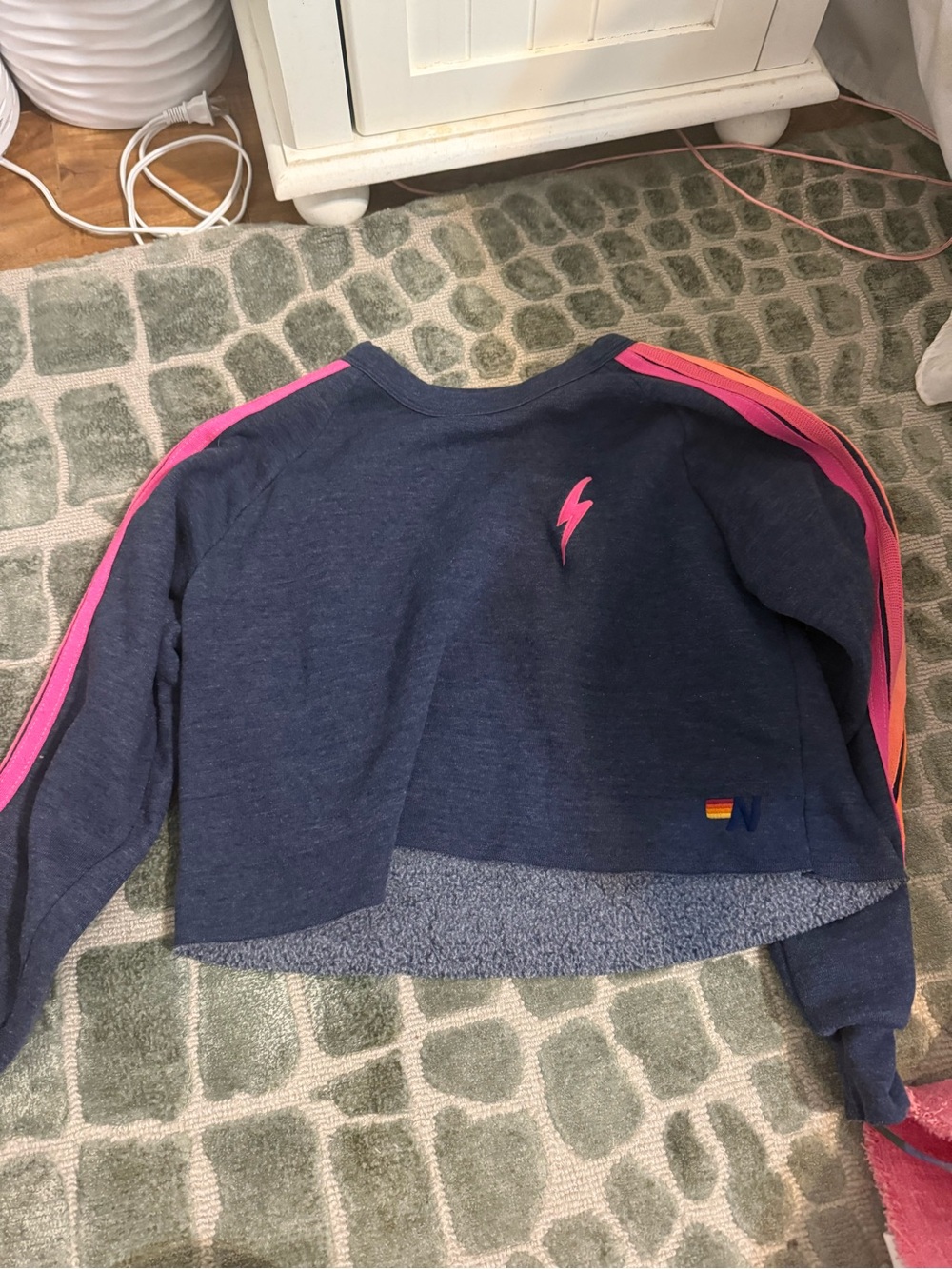 Aviator Nation Navy Sweatshirt with Yellow Sun Logo and Orange Stripes